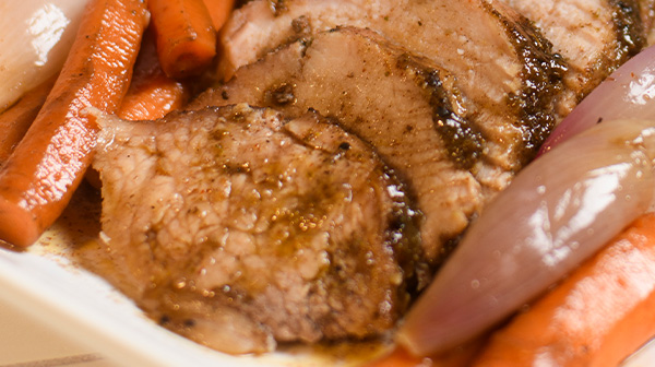 Lomo de cerdo glaseado a la mostaza